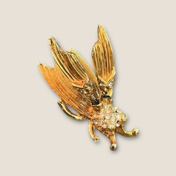 Vintage Hattie Carnegie Rhinestone Bug Bee Insect Trembler Brooch Gold Tone - Picture 2 of 7